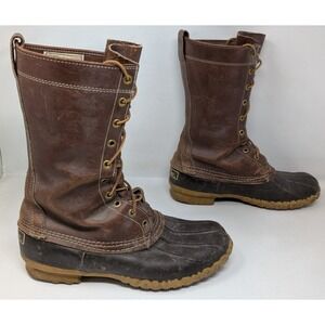 Vintage LL Bean Boots Men's 9 M Brown Leather Duck Hunting Tall 12" USA Made